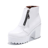Sgesvier Black White Platform Ankle Boots for Women High Heels Boots Ladies Zip Autumn Winter Booties Woman Boots Shoes
