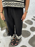 Contrast Color Printed Pant Sets Women Casual V-neck Short-sleeved Button Tops Wide Leg Pant Suit Chic Lady Street
