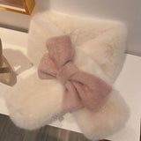Sweet Hot Girl Pink Bow Neck Scarf Women's Autumn/Winter Faux Fur Cute Fury Scarf Fashion Female Trendy