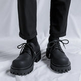 Zingj Wind Thick Round Derby Man Dark Small Leather Shoes Vintage Big Head Shoes