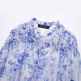 Spring Style Laminated Decorative Flower Printed Loose Blouse