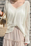 2023 Spring Summer Autumn Thin Sexy Women Tops Blouse V-neck Pullover Tops Solid Korean Loose Sunscreen New Lady