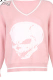Gothic Skull Print Autumn Winter Woman Sweaters Y2K Fashion Loose Pullover Harajuku Knitted Sweater Ladies Pull