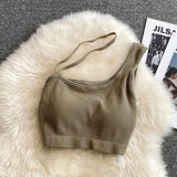 tops for womens crop top woman solid color tank top oblique shoulder sleeveless camis for women omighty