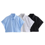 Zingj 2023 New Fashion Versatile Lapel Short Sleeve Striped Pocket Shirt Top