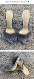 Onlymaker Peep Toe Mules Artificial Fur Slip On Gold White Thin High Sandals Big Size High Quality Summer Women Brand