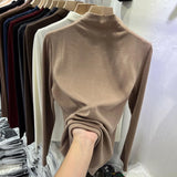 Velvet Half-High Collar Bottomed Blouse In Autumn And Winter With A Tight Middle Collar White T-Shirt And Velvet Polished