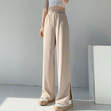 2022 Summer Women's Wide Leg Pants Korean High Waist Loose Casual Pants Woman Comfortable Cool Split Straight
