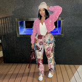 Zingj Patchwork Striped Print Jogger Pant Women Rave Festival Clothing 2023 Summer Casual High Waist Bodycon Active Sweat Pants 211-1-Outfit