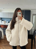 Hair Women's Autumn And Winter New Women's Solid Color Lazy Wind High-Collar Coat Warm Female