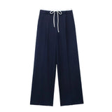 Leisure Wide-Legged Pants 2025 Spring Bump Color Double Belt High-Waisted Trousers