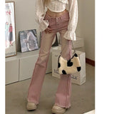 2022 Pink Flare Pants for Women Y2k Vintage Female Low Waist Jeans Ins High Street Full Length Trousers Fashion