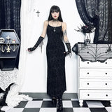 Dark Wind Sexual Personality Cross Flocking Suspenders Dress 2023 New Slim Bag Hip