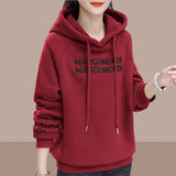 velvet winter Women's Letter printed Hooded Female plaszcze damskie jesienne Thicken Warm Hoodies Lady Autumn