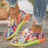 New Large-Size Lace With Color Low-Top Single Shoes Female National Style Graffiti Lazy Man Canvas Flat