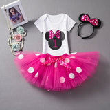 Mouse Baby Girls Dress 1st Baptism Dress For Infant Girl 2 Years Old Baby Kids Clothes Polka Dots Summer Newborn