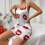 Bare-Back Ice Silk Halter Skirt Imitation Silk Nightskirt Summer Printed Pajamas Short Skirt Women's Household