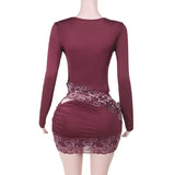 Purple Patchwork Long Sleeve Bodycon Mini Dress- Outfit
