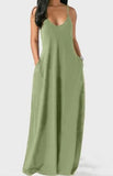 Fashion Solid Color Loose Casual Strap Long Dress Sexy Sleeveless Beach Holiday Bohemian Maxi Dresses Robe Femme