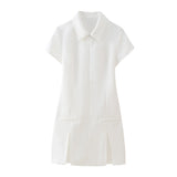Spring Style Wide Pleated Lapel Short Slim Mini Dress