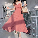 Summer Dress Sexy Spaghetti Strap Backless Back Belt Long Dress Retro Temperament Strapless Chiffon Dress Female