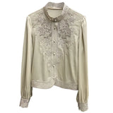 Silk Embroidered Shirt Women's 2023 Early Spring New Court Style Hollow-Out Shirt Socialite