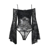 Summer New Dark Wind Shoulder Flocking Blouse Sexy Hot Girl Slim Short Skirt