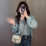 Zingj Women's Wear 2024 New Fashion Summer Autumn Long-Sleeved Knit Hollow-Out Smock Thin Sweater Foreign Style Top Bottom Shirt-Outfit