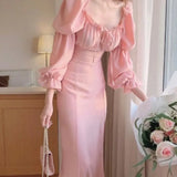 Zingj Chic Summer New Show Thin Temperament French Grandiflorum Tea Break Dress With Slit