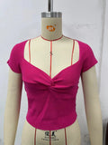 Zingj Base Kink Knit Short Sleeve Short Tight Crop Sexy Elastic Minority Women-Outfit