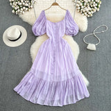 Zingj French Tea Bubble Sleeves Show Thin, Advanced Temperament Dress, Palace Style Design, A-Shaped Skirt,