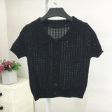 Sweater Women's 2024 Summer Korean Version Of Single-Breasted Polo Collar Knitted T-Shirt Short Style Short-Sleeved