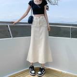 Zingj 2024 New Vintage High-Waisted Denim Skirt Female Medium Long A-Line Hip Fishtail Skirt-Outfit