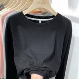 And Autumn 2023 New Waffle Long-Sleeved T-Shirt Women's Solid Color Design Feel Minority Loose Bottomed Shirt