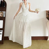 Spring And Summer New Women's Dress French Sister Bo Dot Hanging Neck Dress Women's High Sense V To Receive The Waist Big