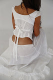 Short Sleeve Buttoned Lace Top-Outfit