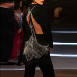 Summer New Star Sex Hollow Hot Diamond Suit Jacket Trousers Set Two