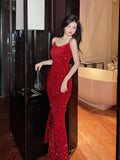Pink Spaghetti Strap Sequin Sleeveless Open Back Long Dress 2023 Summer Party Dresses For