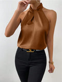 Women's Clothing 2025 Summer New Color Clove Hanging Neck Sleeveless Vest Ribbon Simulation Silk