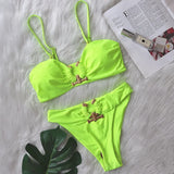 Zingj 2023 Sexy Bikini Leopard Print High Waist Swimsuit Metal Accessories Women's