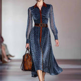 Elegant Professional Spring And Autumn Long-Sleeved Leopard Dress