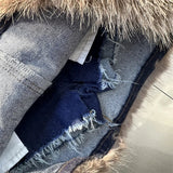 Faux Fur Patchwork Denim Mini Skirt- Outfit