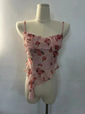 Sweet Hot Ruffles Mesh Camisole Top Lady Camis Sleeveless Printed Floral T shirts High Stretch Slim Tanks For Slim