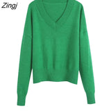 Women Simply Mock Neck Solid Green Color Casual Knitting Sweater Female Chic Basic Long Sleeve Pullovers Brand Tops