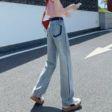 Zingj Leg Jeans Female High Waist Hang Sense Fall 2024 New Niche Design Feel Loose Straight Tube Pants-Outfit