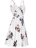 Summer V-neck Printed Dress Women's Pleated Pocket Large Swing Suspender Skirt Temperament Casual Plus Size Women's