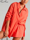 Tracksuit 2022 Shirt Shorts Two Piece Set Green Long Sleeve Top And Mini Shorts Suit Female Summer Lady Fashion