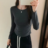 And Winter Square Collar Irregular Slim Bottomed Shirt Women Wear Spicy Girls Short Style Thin Waist Long Sleeved T-Shirt