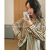 Striped Shirt Long Sleeve Top Vintage Shirt Oversized Tunic Women's Summer Tops 2023 Elegant Social Women's