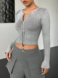 Vintage Autumn Pair Hottie Double-Opened Zipper Sexy Blouse